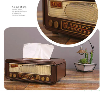 🎁Retro Radio Shape Tissue Box – Paper Towel & Napkin Holder for Home, Bar, Office